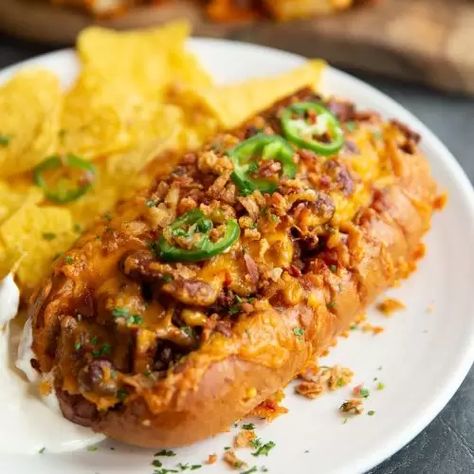 Next Level Chili Cheese Dogs | Don't Go Bacon My Heart Chili Cheese Dog Recipe, Chilli Cheese Dogs, Baked Chili Cheese Dogs, Chili Dog Chili Recipe, Street Food Business, Hot Dogs Recipes, Cheese Homemade, Chili Cheese Dogs, Hot Dog Chili