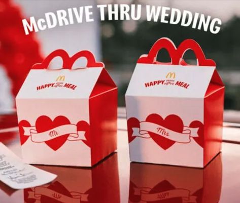 Mcdonald’s Wedding, Mcdonalds Wedding, Drive Thru Wedding, Happy Meal Box, Wedding Kit, Wedding After Party, Late Night Snacks, Happy Meal Mcdonalds, Marriage License