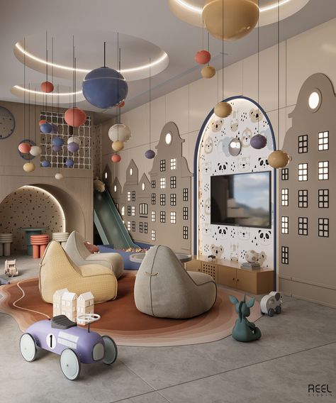 Luxury Playroom, Clubhouse Interior, Indoor Play Space, Cinema Room Design, Home Playroom, Indoor Playroom, Kids Stage, Baby Playroom, Kids Cafe