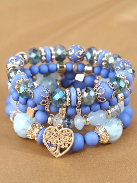 Mix Match Jewelry, Bracelet Set Ideas, Bead Bracelet Sets, Stackable Beaded Bracelets, Bead Heart, Bracelets For Sale, Crystal Bead Jewelry, Latest Bracelets, Bracelet Sets