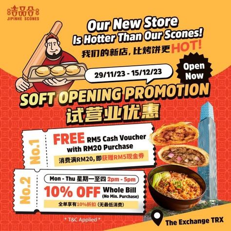 Jipinhe Scones The Exchange TRX Soft Opening Promotion FREE RM5 Cash Voucher & 10% Discount from 29 November 2023 until 15 December 2023 Cash Voucher, Soft Opening, 29 November, 15 December, Marvel Artwork, December 2023, Trx, Freshly Baked, Scones