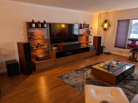 Tv Speakers Living Room, House Living Room Ideas, Floor Speakers, Carlton House, Tv Unit Design Modern, House Makeovers, Tower Speakers, Tv Speakers, Basement House