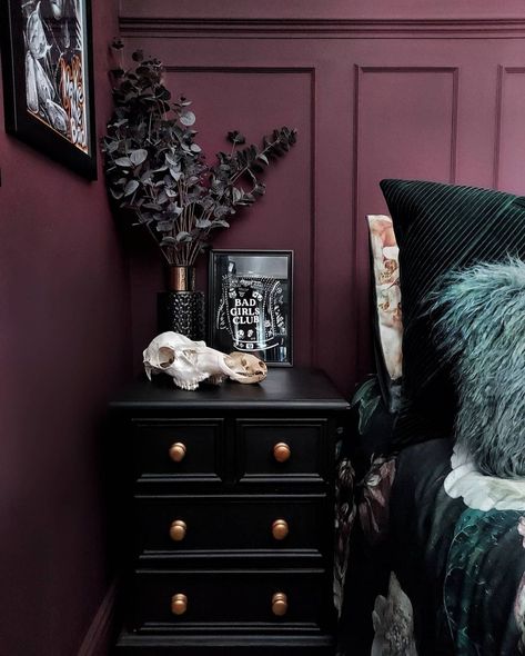 Whimsigoth Inspiration, Dark Elegant Bedroom, Moody Eclectic Bedroom, Bedroom Forest, Moody Eclectic, Forest Themed Bedroom, Whimsigoth Style, Moody Purple, Whimsigoth Aesthetic