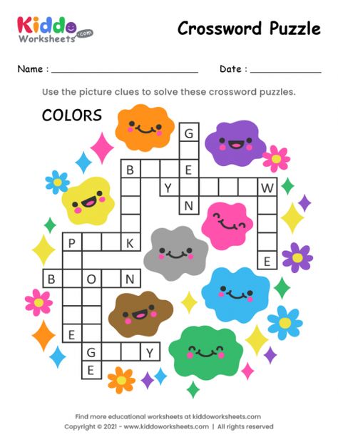 Easy Crossword Puzzles Printable, Cross Word Puzzles For Kids, Crosswords For Kids, Colours For Kids Worksheet, Colours Worksheet For Kids, Crossword Puzzles For Kids, Kids Worksheet, Kids Crossword Puzzles, Free Printable Crossword Puzzles