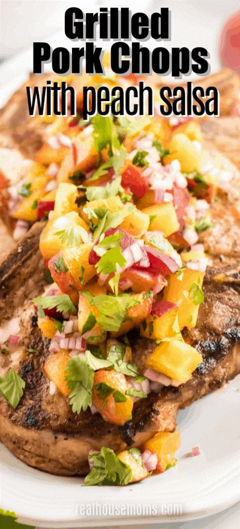 Grilled Peach Pork Chops, Peach Salsa Pork Chops, Pork Chops With Peach Salsa, Salsa For Pork Chops, Dijon Peach Pork Chops, Pork Chops With Peaches Recipe, Pork Chops Peaches, Pork Chop And Peaches Recipes, Pork Chop With Peaches Recipes