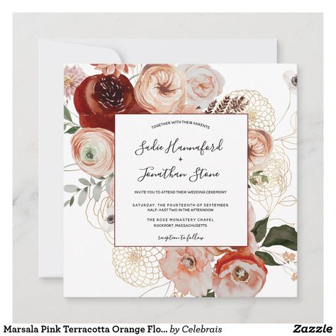 Orange Floral Wedding, Pink Terracotta, Rose Gold Wedding Invitations, Dusty Rose Wedding, Sage Wedding, Elegant Photo, Floral Bridal Shower Invitations, Line Flower, Gold Wedding Invitations