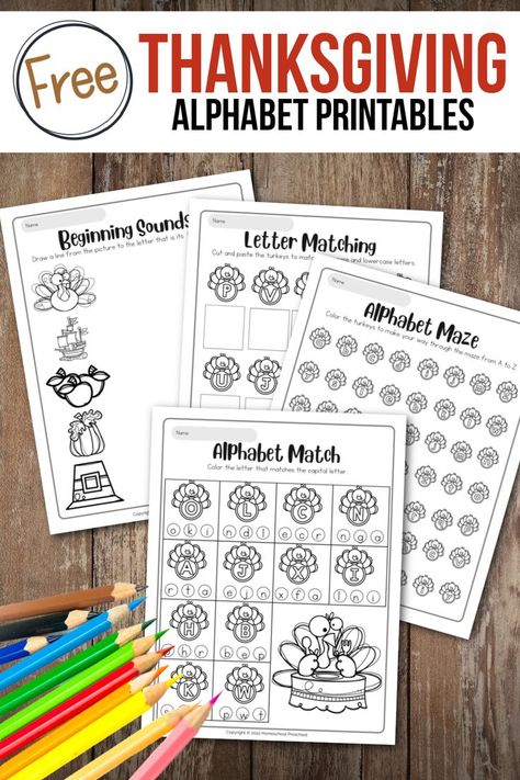 Thanksgiving alphabet worksheets are a fun way to help your preschool or kindergarten child learn their letters during the month of November. Thanksgiving Prewriting Worksheets, Thanksgiving Sight Word Activities, Thanksgiving Language Activities Preschool, Free Kindergarten Thanksgiving Printables, Thanksgiving Writing Center Preschool, Thanksgiving Alphabet Letters, Thanksgiving Printables Preschool, Thanksgiving Letter Activities, Free Preschool Thanksgiving Printables