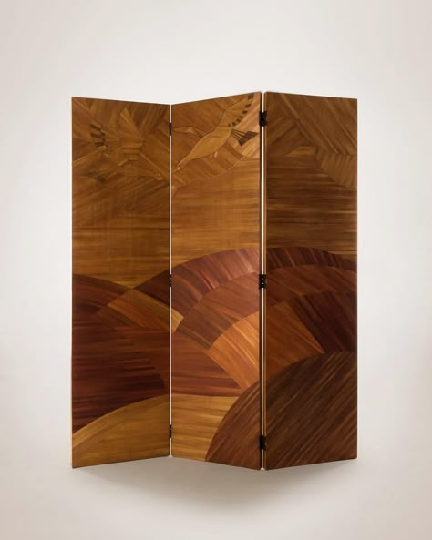 Marine Edith Crosta | A reversible folding screen clad in straw marquetry, manufactured by Langlois-Berthelot. On one side, the straw is applied in a vertical… | Instagram Straw Marquetry, Folding Room Dividers, Vertical Pattern, Folding Screen, Two Birds, Japanese Restaurant, Room Dividers, Marquetry, Nairobi