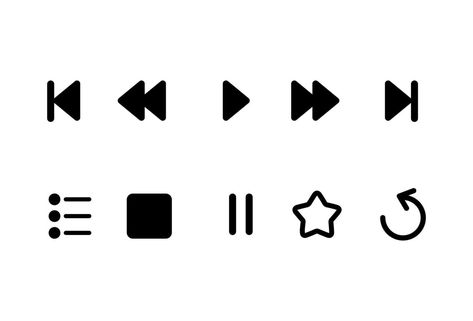 Media player icons set. Music, interface, design media player buttons collection. Play, pause, stop, replay, playlist, favorit, next, previous, rewind. Vector illustrations. Play Button Tattoo, Play Pause Tattoo Design, Play Button Aesthetic, Pause Play Rewind Tattoo, Play Pause Tattoo, Play Pause Stop Rewind Tattoo, Play Music Icon, Spotify Play Button Png, Spotify Play Button