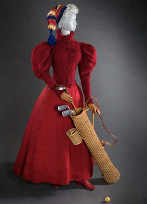 A Museum Exhibit on the History of Women’s Sportswear 1890s Dress, Fashion Exhibition, 1890s Fashion, Wool Knit Sweater, Twill Skirt, Outdoor Girls, Sweater Wool, Golf Bag, Wool Knit