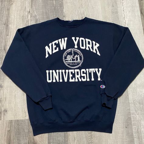 Vintage Champion New York University Blue Cut Collar Crest College Sweatshirt Cut collar looks like the fat blue tag probably Y2K Other than the collar no other flaws found Size Medium Measurements Pit to pit 22 Length 27 University Inspiration, Champion Sweater, New York University, Champion Crewneck, York University, New York Life, Cartoon Sweatshirts, College Sweatshirt, Cut Sweatshirts