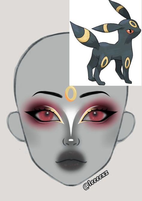 Umbreon Cosplay Makeup, Anime Face Makeup, Umbreon Nails, Mimikyu Makeup, Anime Make Up Ideas, Pokemon Inspired Makeup, Espeon Makeup, Pokemon Makeup Looks, Umbreon Makeup