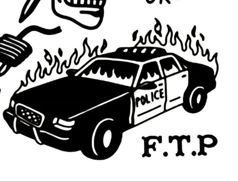 Burning Cop Car Tattoo, Police Car Tattoo, Thrasher Tattoo, Sui̇ci̇deboys Tattoos, Ftp Tattoo, Sb Tattoos, Cop Tattoos, Red Fox Tattoos, Acab Tattoo