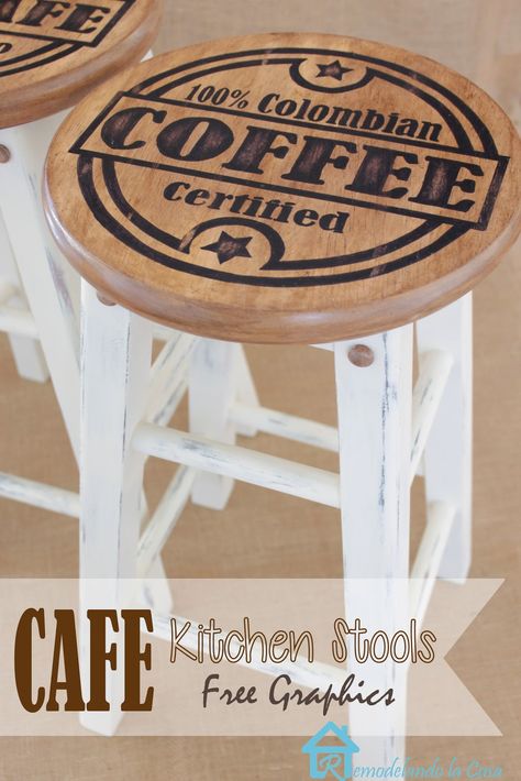 Stool Makeover, Painted Stools, Deco Champetre, Painted Kitchen, Coffee Painting, Coffee Crafts, Painted Chairs, Style Deco, Wooden Stools