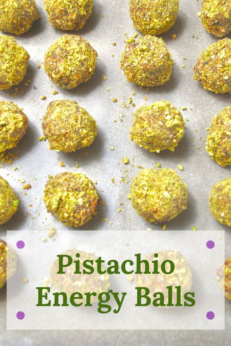 These no-bake treats are quick and easy to make and are full of nutrition! Pistachio Energy Balls, Protein Balls Healthy, Energy Bites Healthy, Clean Treats, Energy Balls Healthy, Raw Pistachios, Pistachio Recipes, Protein Balls Recipes, Energy Bites Recipes