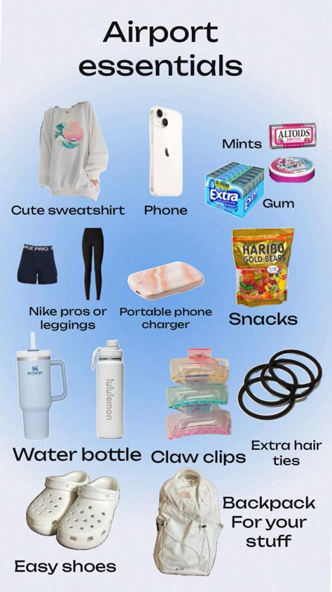 These are some airport essentials if you are traveling that you will love!🩷🩷🩷 Airport Essentials, Road Trip Necessities, Trip Essentials Packing Lists, Travel Backpack Essentials, What To Pack For Vacation, Sleepover Essentials, Road Trip Bag, Road Trip Kit, Hacks For Kids