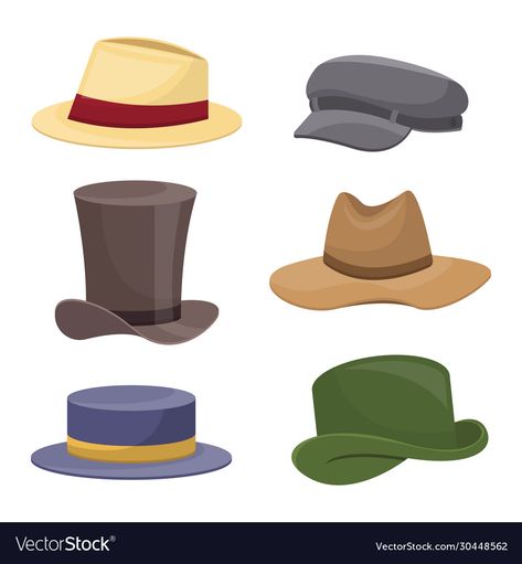 Prop Drawing, Hat Graphic Design, Hats Illustration, The Hat Man, Straw Hat Crafts, Bike Pattern, Hat Illustration, Adventure Hat, Mario Bros Party