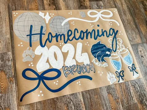 Is this not the cutest banner ever ?!?🦋🩵🫶🏼 #banner #banners #blues #homecoming #hoco #signs #bannerdesign Gameday Banner Brown Paper, Hoco Banner Ideas, Class Banners Ideas, Homecoming Banner Ideas, Big Little Banner, Painted Banner Ideas, Welcome Banner Design, Homecoming Banner, Hoco Signs