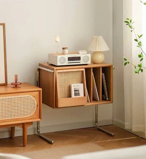 Cherry Wood Cabinets, Japanese Living Room, Study Table Lamp, Black Cherry Wood, Solid Wood Shelves, Bauhaus Style, Wooden Bookcase, Wood Bookcase, Living Room Bookcase