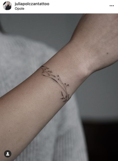 Wild Flower Band Tattoo, Dainty Flower Bracelet Tattoo, Plant Bracelet Tattoo, Arm Vine Tattoos For Women, Leaf Bracelet Tattoo, Arm Cuff Tattoo, Bracelet Tatoo, Wrist Bracelet Tattoo, Wrap Around Tattoo