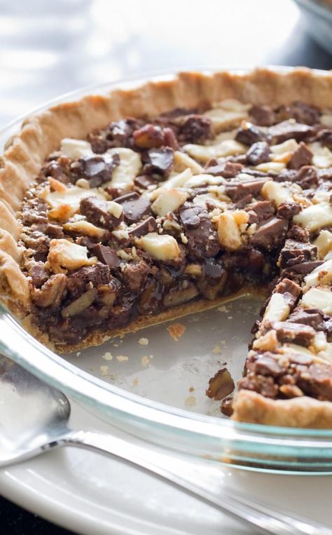 Triple Chocolate Chunk Pie. After patiently scouring dozens of recipes, we finally create a pie with silky smooth texture, rich pralinelike flavor, and a crisp crust. Dark Brown Sugar, Pie Flavors, Pie Crusts, Chocolate Pie, Pecan Pie Recipe, Pecan Recipes, Kitchen Recipe, America's Test Kitchen, Pie Shell