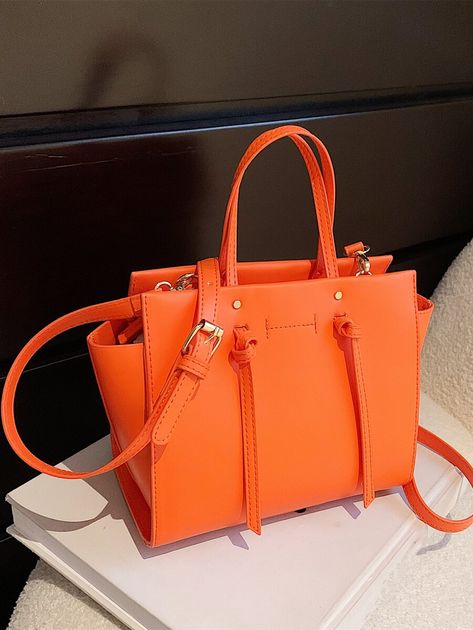 This bag is smaller then whats in pic but still cute and under $30 Minimalist Top, Orange Purse, Bags For Teens, Adjustable Bag, Pretty Bags, Orange Bag, Shoulder Tote Bag, Black Tote Bag, Handle Bag