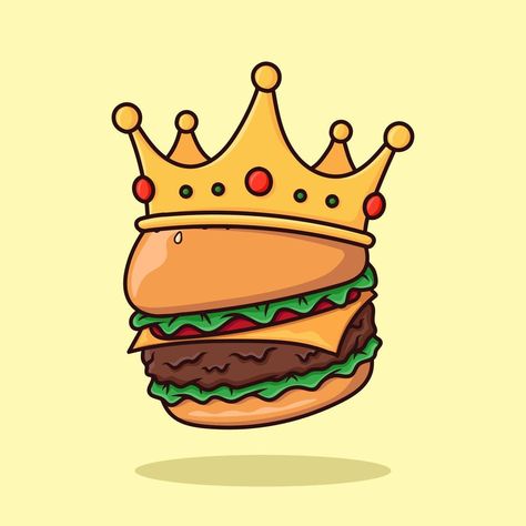 Burger King Illustration, Burger Illustration Graphics, Burger Drawing, Burger Vector, Donut Cartoon, Burger Cartoon, King Drawing, Fast Drawing, King Painting