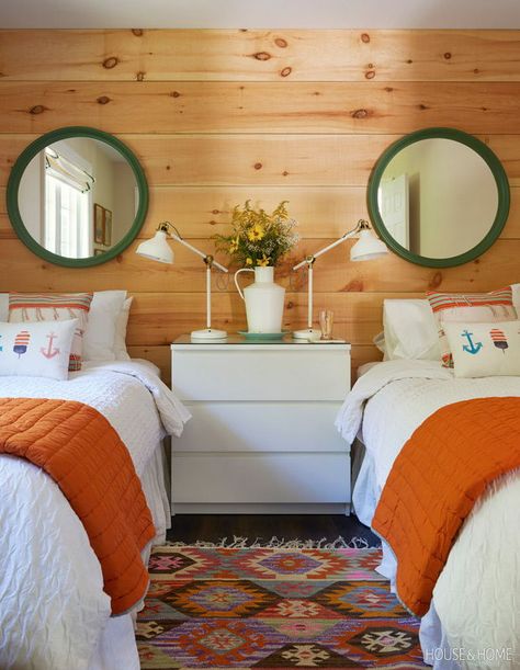 Knotty Pine Decor, Modern Farmhouse Bedroom Decor, Coastal Cottage Bedroom, Panelled Walls, Knotty Pine Walls, Pine Bedroom, Lake House Bedroom, Farmhouse Bedroom Decor Ideas, Modern Farmhouse Bedroom