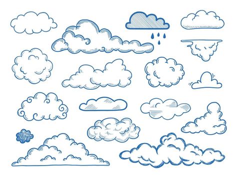 Fairy Adventure, Royal Icing Templates, Scribble Drawing, Blue Aesthetic Dark, Cloud Drawing, Simple Illustration, Doodle Sketch, Vector Drawing, Blue Aesthetic