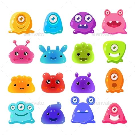 Jelly Character, Jelly Monster, Jelly Illustration, Bacteria Cartoon, Cute Monster Illustration, Happy Monster, Funny Monsters, Cute Alien, Monster Cards