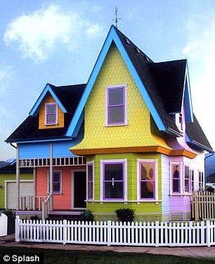 Someone built a real life version of the house from Up Fun Buildings, The Up House, Colourful Homes, Coloured Houses, Film Up, Colorful Homes, Rainbow City, Rainbow House, Colorful House