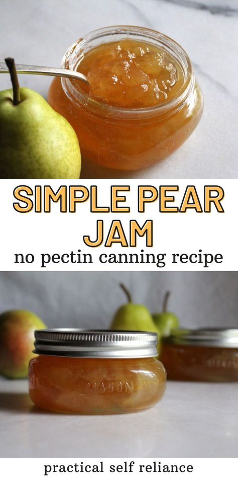 Pear Jelly Easy, Easy Pear Canning Recipes, Pear Jam No Pectin, Pear Jams And Jellies, Homemade Pear Preserves, Pear Preservation Recipes, Water Bath Canning Pears, Pear Preserving Recipes, Recipe For Pear Preserves