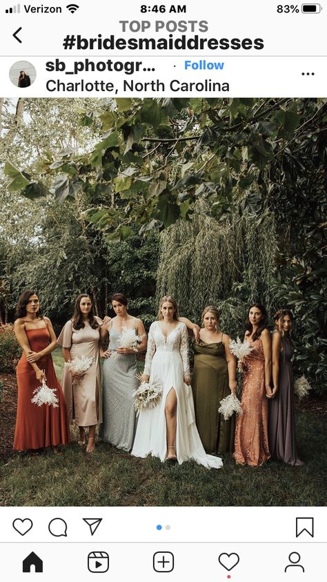 Mismatched Fall Bridesmaids, September Bridesmaid Dresses, Vineyard Wedding Colors, Intimate Boho Wedding, Bridesmaid Color, Vowel Renewal, Fall Bridesmaids, Fall Bridesmaid Dresses, Bridesmaid Colors