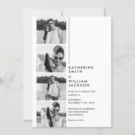 Modern Casual 4 Photo Booth  All in One Wedding Invitation  Zazzle Wedding Invitation With Photo, Nothing Fancy Just Love, Save The Date Pictures, Wedding Invitations With Pictures, Free Wedding Invitation Templates, Invitation With Photo, Photo And Text, Wedding Anniversary Invitations, Wedding Invitation Card Design