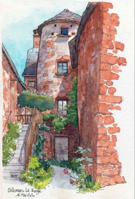 House Castle, Large Landscape Painting, Old Architecture, Old Castle, Roof House, Decorative Boards, Europe Style, Watercolour Inspiration, History Art