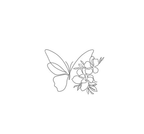 Fine Line Tattoos For Women Butterfly, Single Line Butterfly Tattoo, Half Butterfly Half Flower Tattoo, Butterfly With Flowers, Simple Butterfly Tattoo, Butterfly Tattoo Stencil, Small Girly Tattoos, Petit Tattoo, Cool Wrist Tattoos