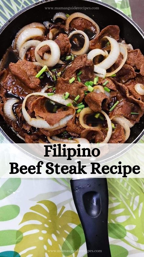 Filipino Bistek Recipe, Filipino Beef Steak Recipes, Beef Steak Recipe, Pinoy Street Food, Chicken Tocino, Bistek Recipe, Bistek Tagalog, Recipes Filipino, Sauce For Fish