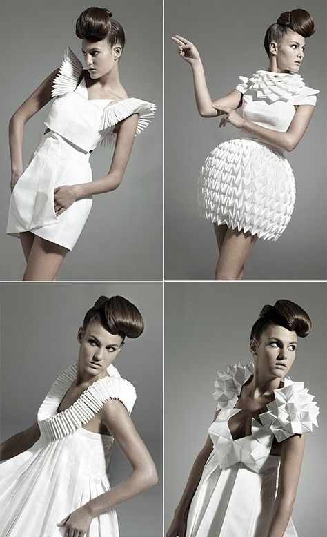 Nintai Origami Dresses Origami Fashion Dress, Origami Dress Fashion, Paper Dress Fashion, Origami Clothing, Mode Origami, Origami Dresses, Architectural Fashion, Paper Dresses, Dress Paper