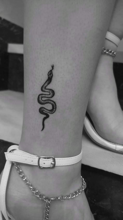 Snake tattoo , white heels Snake Tattoo Shin, Small Snake Tattoos For Women, Small Snake Tattoo, Small Snakes, Snake Tattoo, Foot Tattoo, Ankle Tattoo, Foot Tattoos, Tattoos For Women