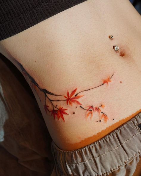 Maple Branch Tattoo, Japanese Ankle Tattoo, Japanese Maple Tattoo, Japanese Maple Leaf Tattoo, Maple Tattoo, Maple Tree Tattoos, Ankle Tattoo Ideas, Autumn Tattoo, Branch Tattoo