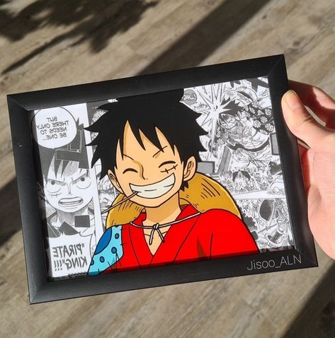 Luffy Glass Painting, One Piece Glass Painting, Luffy Painting, Anime Glass Painting, Images Pop Art, Anime Canvas Painting, Photo Manga, Reverse Glass Painting, Glass Painting Ideas