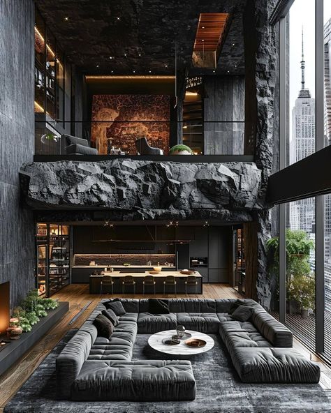 Loft House Design, Industrial Home Design, New York Loft, Dark Home Decor, Loft Interiors, Dark Home, Urban Loft, Luxury Loft, Modern Loft