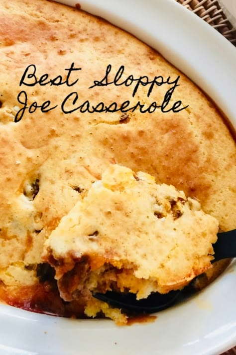 This is one of those Sloppy Joe Casserole recipes that I believe was on the box of a biscuit mix back in the day. It's a great way to use up some ground beef and it's absolutely delicious! Perfect for a weeknight meal plan. #organizedisland #sloppyjoecasserole #casseroles #sloppyjoerecipe Bisquick Recipes With Ground Beef, Bisquick Ground Beef Recipes, Bisquick And Ground Beef Recipes, Ground Beef Bisquick Recipes, Make Ahead Casseroles Dinner Ground Beef, Sloppy Joe Hotdish, Bisquick Dinner Recipes Ground Beef, Leftover Sloppy Joe Meat Ideas, Ground Beef And Bisquick Recipes