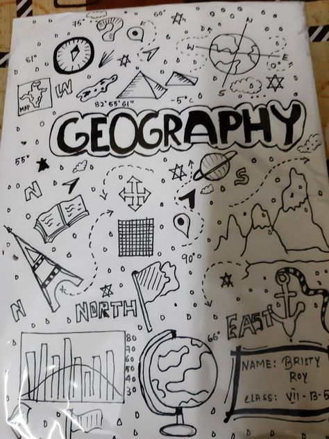 Geography Design Art, History School Book Cover Ideas, Geography Aesthetic Drawing, Coverpage Ideas For Geography Projects, Civics Project Cover Page Ideas School, Border Design For Geography Project, Border Designs For Social Projects, Geography Border Designs, Geography Notebook Cover Ideas