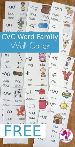 FREE CVC Word Family Wall Cards | 3 Dinosaurs Word Families Free, Word Family Books, Word Families Printables, Word Family List, Kindergarten Word Families, Free Printables For Kids, Ending Sounds, Word Family Activities, Cvc Words Kindergarten