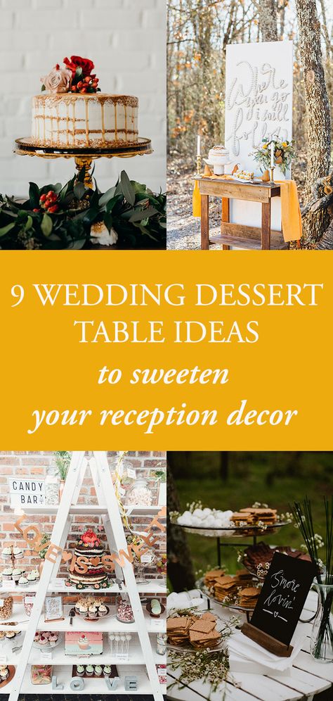 Wedding Desert Buffet, Buffet Table Ideas Decor Wedding, Wedding Reception Dessert Table, Fall Wedding Desserts, Desert Buffet, Wedding Dessert Table Ideas, Diy Wedding Bar, Wedding Dessert Table Decor, Rustic Dessert Table