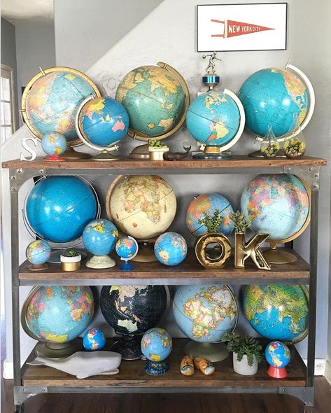 Globe Collection, Joy Cho, Nice Homes, Coffee Room, Wooden Rocking Horse, Flea Market Decorating, Smart Tiles, World Globes, Globe Decor