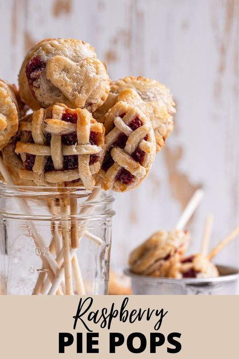 Pie pops are a tender, delicous and fun tiny pies baked ontop of a lollipop sticks and are the pefect way to enjoy pie during picnic season.|#PIE #PIEPOPS#MINIPIE #PIECRUST #RASPBERRYPIE #RASPBERRYFILLINg #PIEPHOTOGRAPHY #PIERECIPE #PIEPOPSRECIPE| Bourbon Pie, Lattice Pastry, Tiny Pies, Pie Pops, Raspberry Pie, Raspberry Filling, Lollipop Sticks, Mini Pies, Cherry Pie Filling