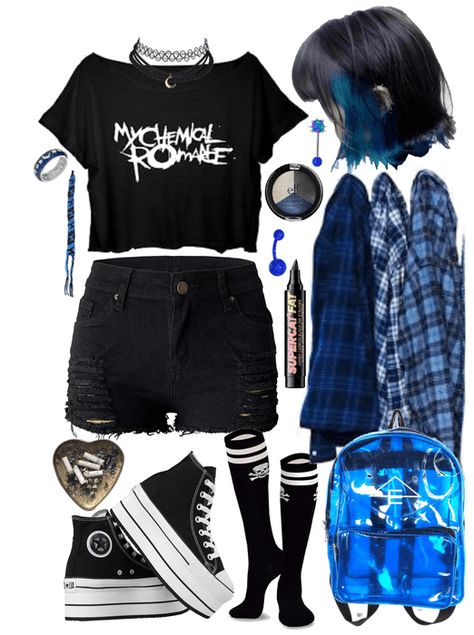 tumblr as a person Outfit | ShopLook Emo Aesthetic Outfit Girl, Alt Girl Summer Outfits, Breakcore Outfit, Blue Emo Outfits, Blue Alt Outfits, Summer Emo Outfits, Emo Summer Outfits, Gothic Outfits Casual, Black Outfit Grunge