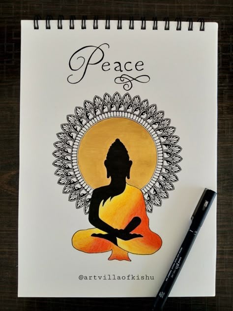 Drawing Ideas Easy With Paint, Traditional Drawing Ideas, Unique Drawings With Meaning, Buddha Mandala Artwork, Gautam Buddha Painting, Buddha Mandala Art, Buddha Mandala, Buddha Drawing, Mandala Arts